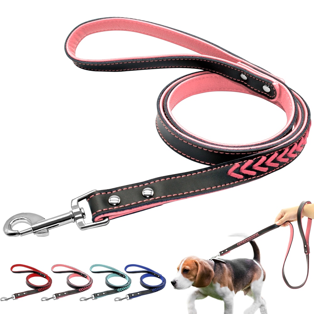 Soft Leather Dog Leash Padded Braided Pet Dog Leash Pets Long Rope Belt For Small Large Dogs Walking Running Pink