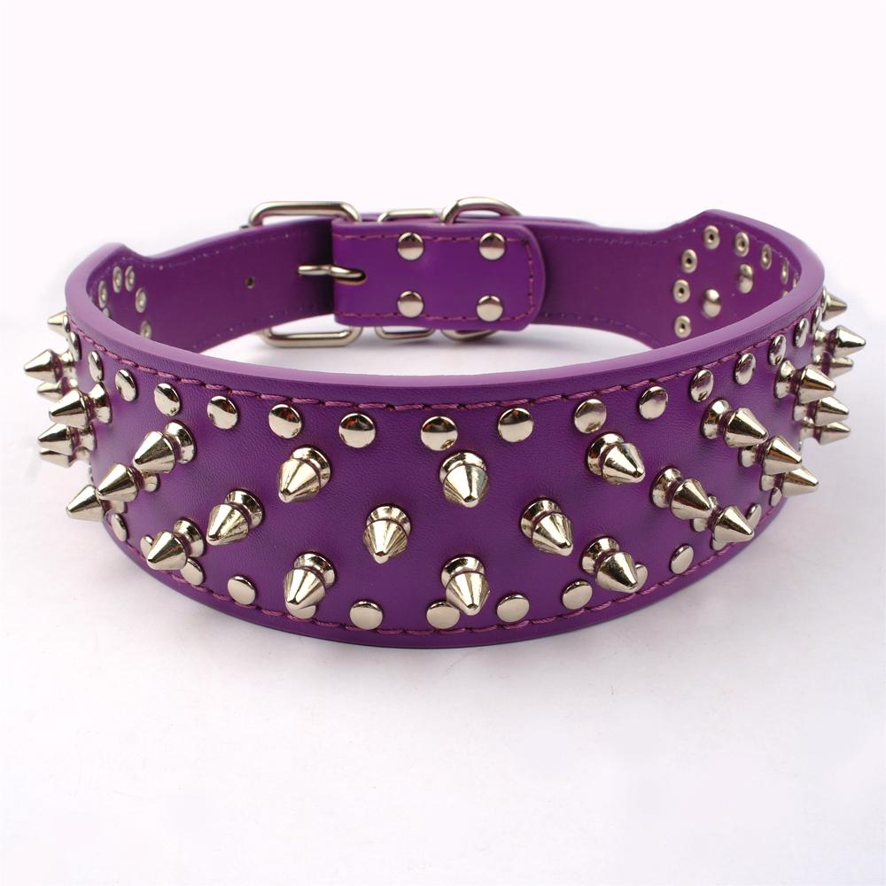 Purple Spiked Studded Leather Dog Harness Collar and Leash Set For Meduim Large Breeds Pitbull