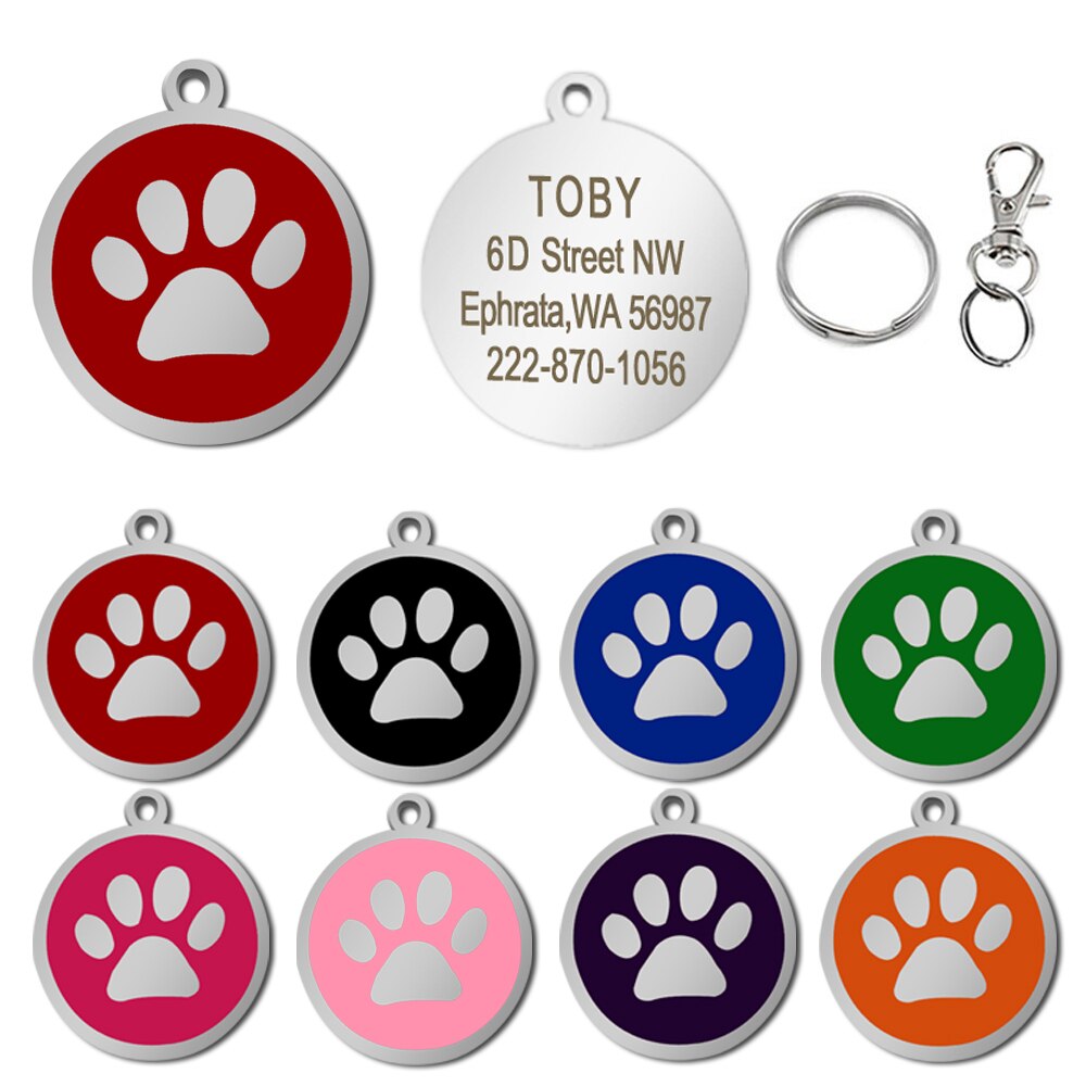 Round Paw Dog ID Tag Personalized Pet Tag Anti-lost Cat Kitten Puppy Tags Pet Collars Pendant Accessories Dog Name Tags